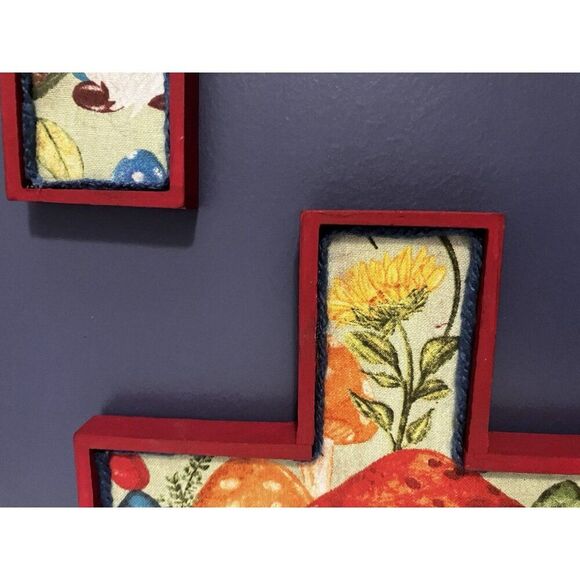 3 MCM Hand Made Painted Decorative Wooden Cross’s gnome and mushroom Design 70's - Picture 4 of 16